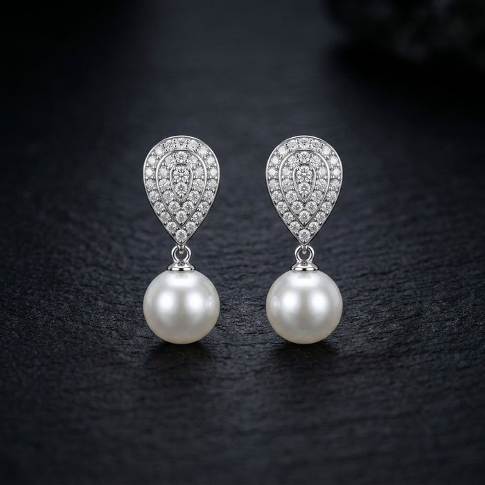 Elegant Pearl Drop Earrings (ERG-SLV-016)
