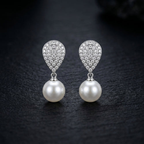 Elegant Pearl Drop Earrings (ERG-SLV-016)