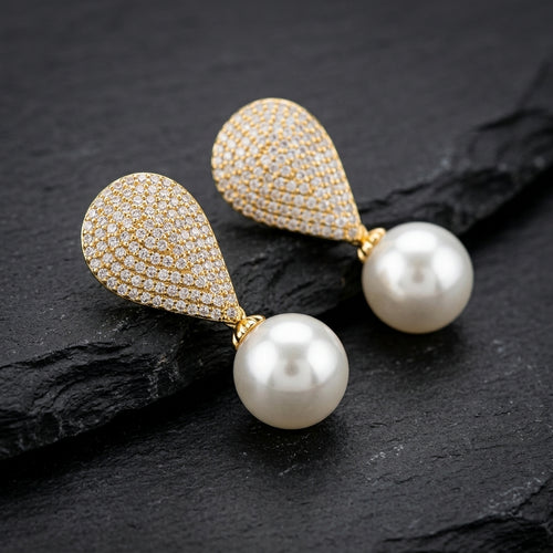 Luxe Pearl Teardrop Earrings (ERG-GLD-016)