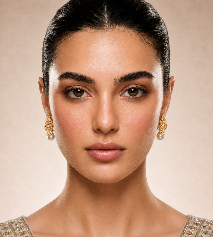 Golden Leaf Pearl Elegance Earrings (ERG-GLD-002)