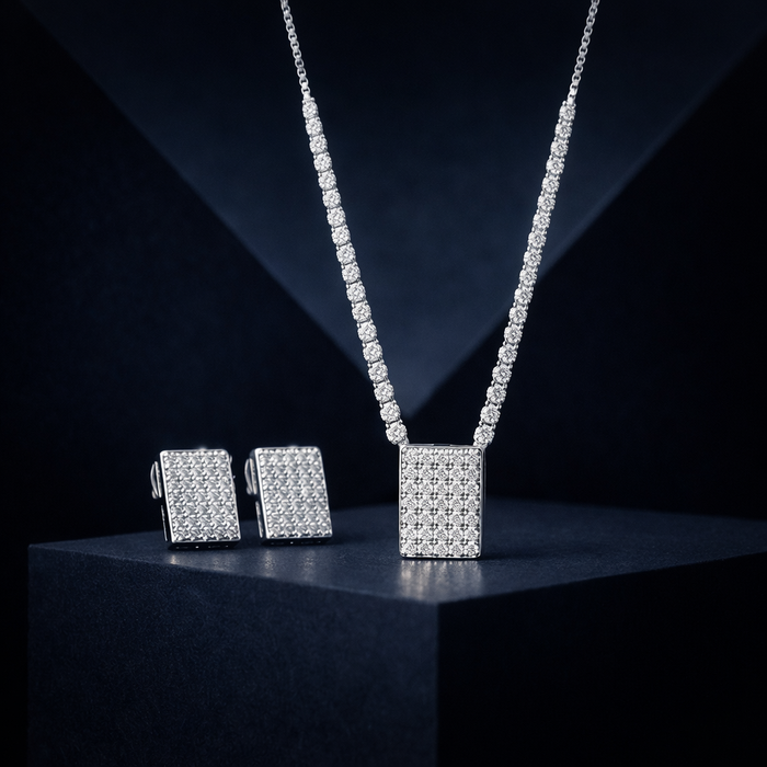 Imperial Radiance Rectangular Jewelry Set (NECBR-SLV_002)