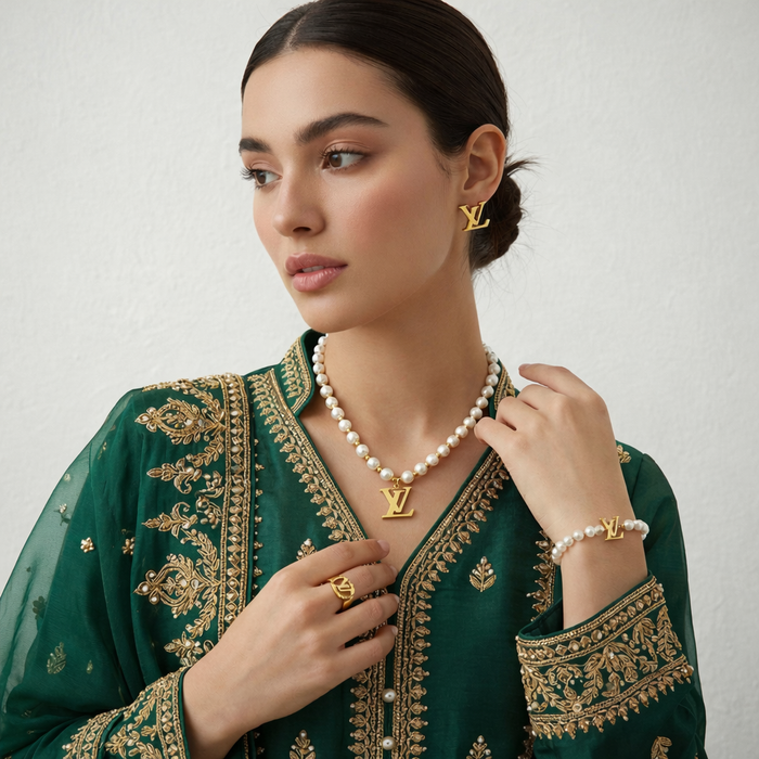 Elegant Pearl Initial Necklace (NECBR-GLD-003)