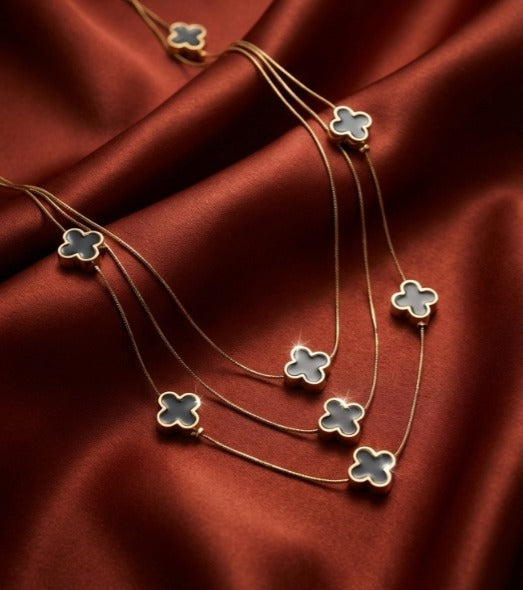 Elegant Clover Layered Necklace (NECM-GBLK-001)