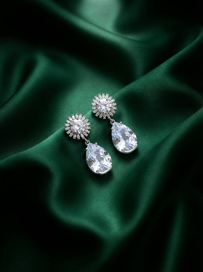 Celestial Teardrop Crystal Earrings (ERG-SLV-017)