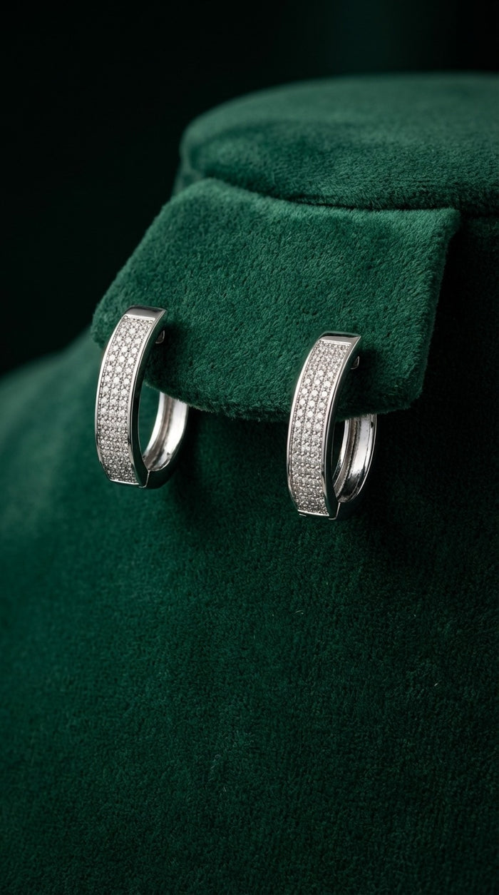 Classic Sparkle Huggie Hoops (ERG-SLV-019)
