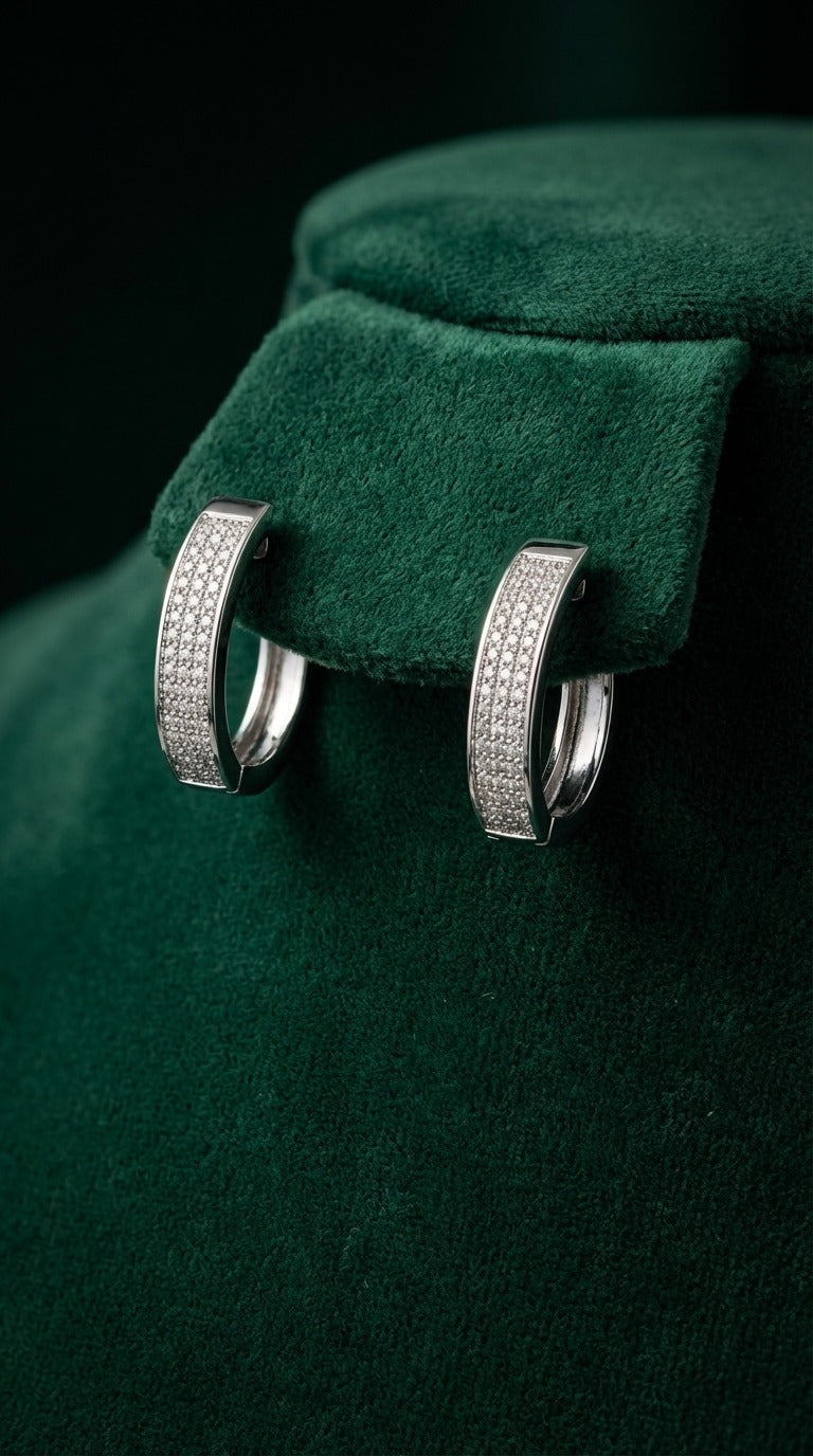 Classic Sparkle Huggie Hoops (ERG-SLV-019)