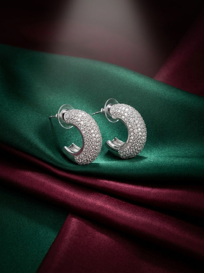 Radiant Pavé Diamond Hoop Earrings (ERG-SLV-004)