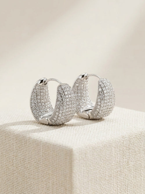 Classic Sparkle Pavé Hoop Earrings (ERG-SLV-009)
