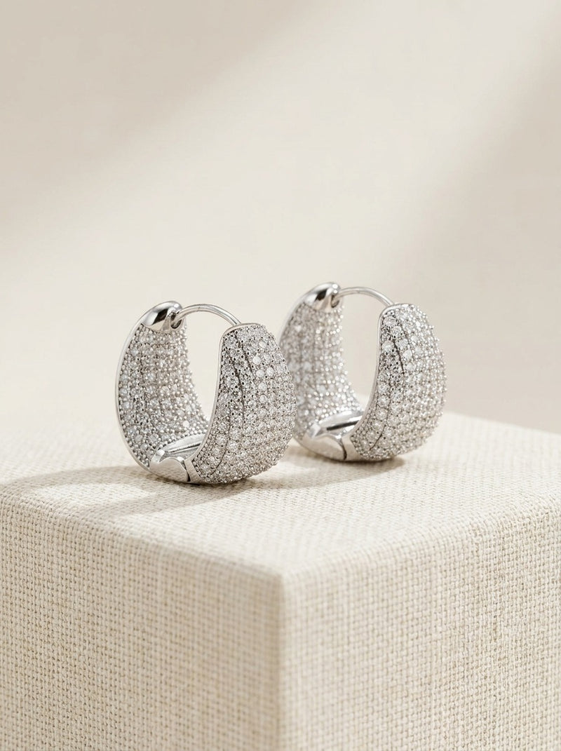 Classic Sparkle Pavé Hoop Earrings (ERG-SLV-009)