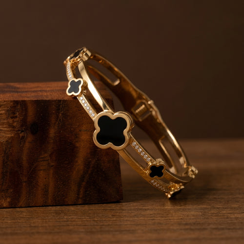 Midnight Clover Luxe Diamond-Accent Gold Bangle (BNGL-GLDB-005)