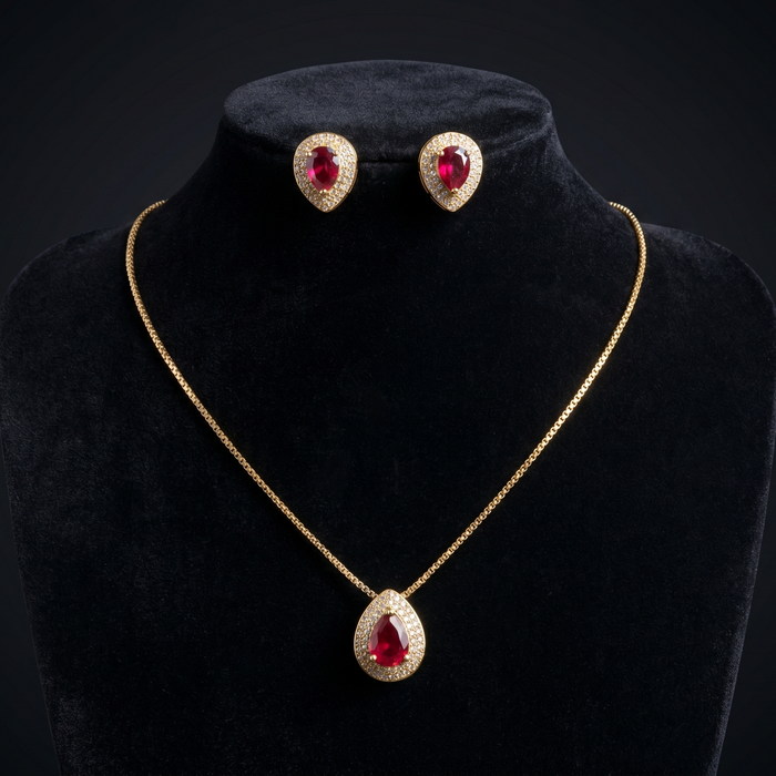 Ruby Radiance Teardrop Jewelry Set (NEC-RED-010)