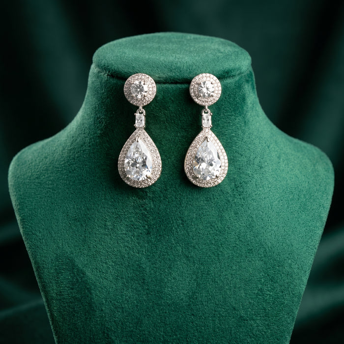 Radiant Halo Drop Earrings (ERG-SLV-018)