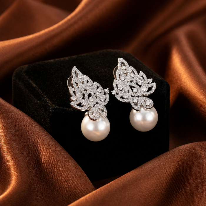 Luminous Pearl Filigree Drop Earrings (ERG-SLV-002)