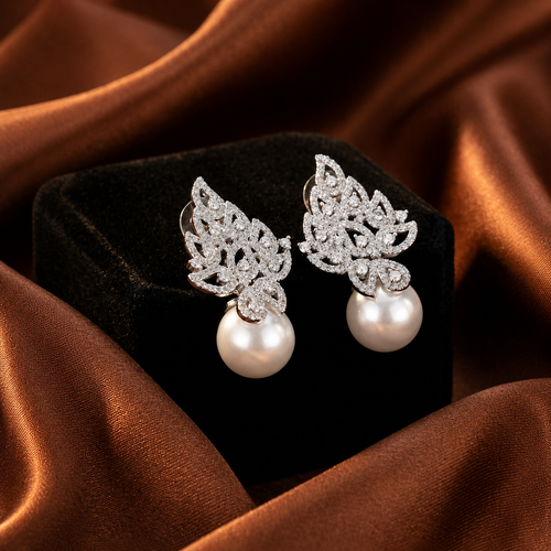 Luminous Pearl Filigree Drop Earrings (ERG-SLV-002)
