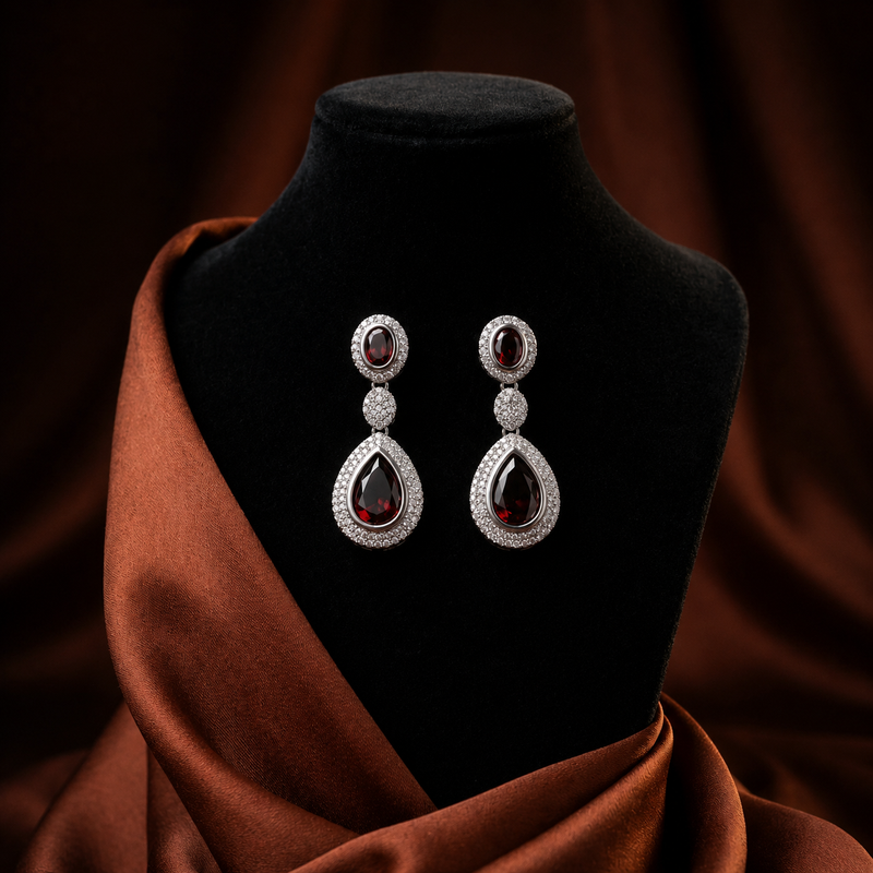 Crimson Teardrop Elegance Earrings (ERG-MRN-013)
