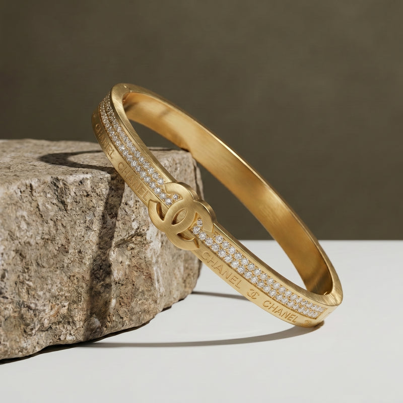 Chanel CC Pavé Diamond Gold Bangle (BNGL-GLD-004)