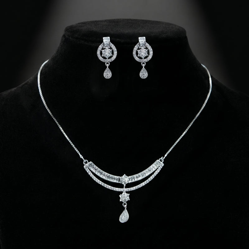 Celestial Diamond Cascade Necklace Set (NEC-SLV-009)